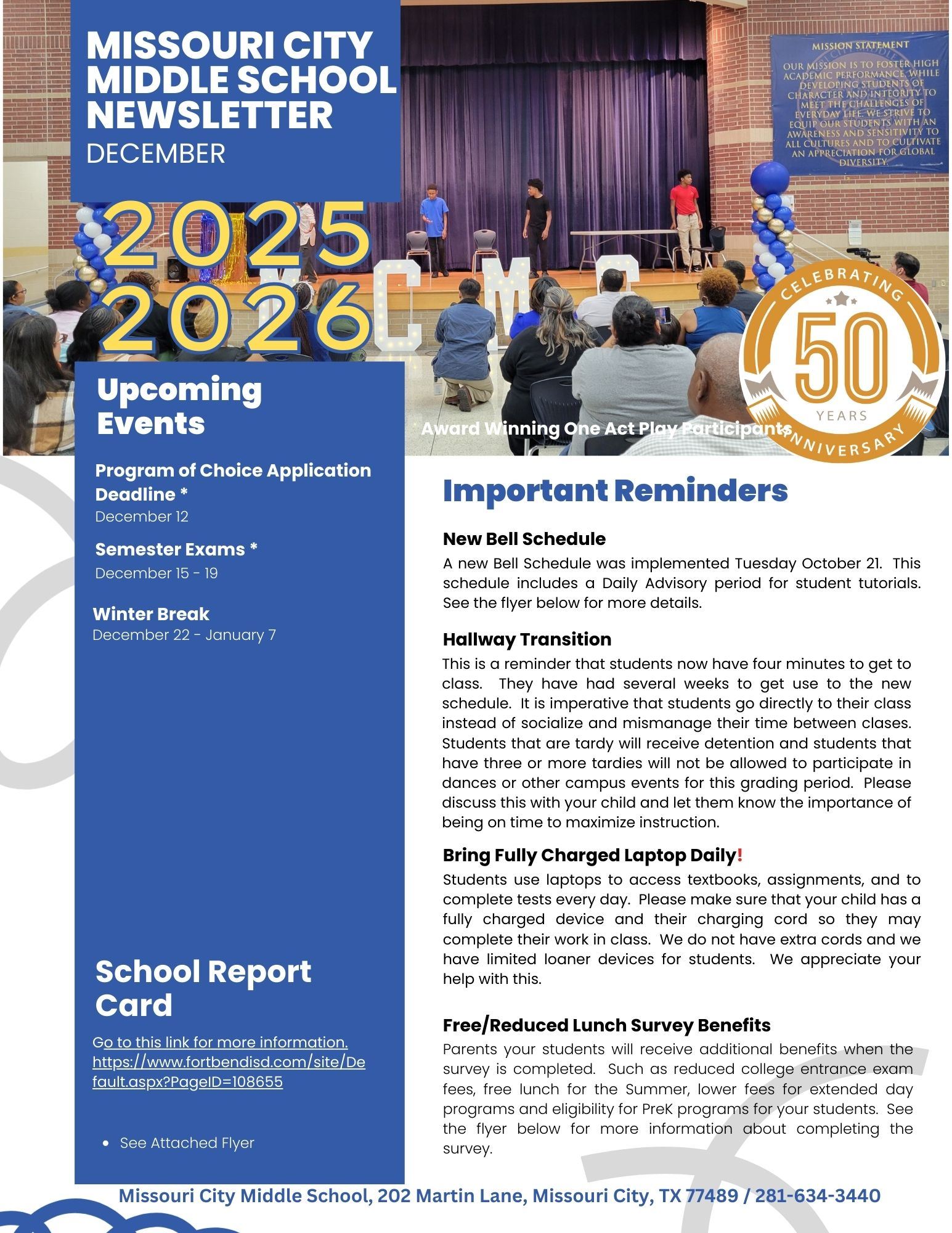  Missouri City Middle School Newsletter